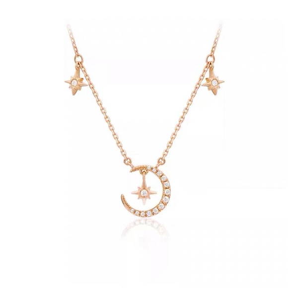 Moon and Stars Rhinestone Necklace - Picture 3 of 11